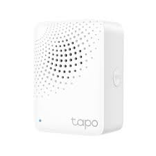 TP-Link Tapo H100 Smart Hub. A small, white hub connecting Tapo smart home devices via a reliable, low-power wireless protocol with chime function.