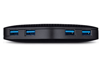 TP-Link UH400 USB 3.0 hub with four ports. Compact design for connecting multiple USB devices.