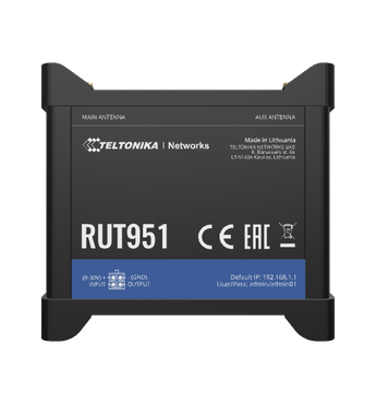 Teltonika RUT951: Industrial 4G LTE WiFi router with dual SIM slots for reliable IoT and remote device management connectivity.