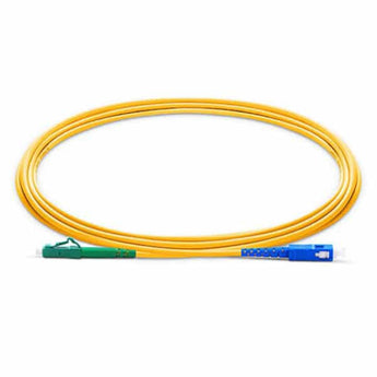Acconet, SC/UPC to LC/APC, Simplex, 1M, single-mode fiber patch lead. Used to connect fiber optic equipment. White cable with blue connectors.