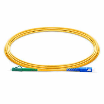 Acconet, SC/UPC to LC/APC, Simplex, 1M, single-mode fiber patch lead. Used to connect fiber optic equipment. White cable with blue connectors.