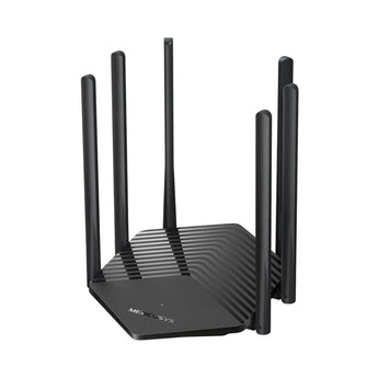 Mercusys AC1900 Dual Band WiFi Gigabit Router, model MRC-MR50G, featuring six high-gain antennas for enhanced wireless coverage.