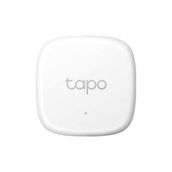 Tapo T310 smart sensor monitoring temperature and humidity. White, compact design for home environment control. Requires Tapo Hub.