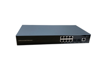 Grandstream GWN7801: 8-port Gigabit Ethernet managed switch with two SFP ports, enterprise-grade, rack-mountable.