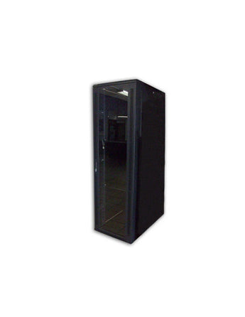 Acconet 27U unassembled floor standing server cabinet, 800mm deep, with perforated panels for ventilation. Ideal for network equipment.