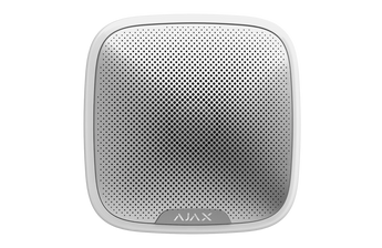 AJAX StreetSiren Jeweller, white outdoor wireless siren. A visible and audible security alert system for your property.