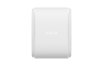 White AJAX DualCurtain outdoor motion sensor, AJAX-MP-DUAL-OUT-W, providing bi-directional perimeter security with curtain-type detection.