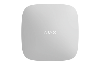 AJAX Security Hub 2 4G, white. Control panel with dual SIM, Ethernet, and photo verification support for reliable security alerts.