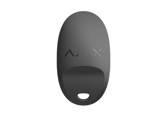 Black Ajax SpaceControl wireless key fob remote. Used for arming, disarming, and panic alarms on Ajax security systems.