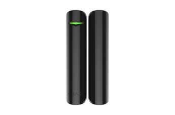 AJAX Security DoorProtect Plus in black. Wireless indoor opening detector with shock and tilt sensors for enhanced security.