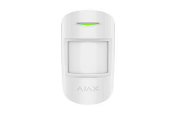 White AJAX CombiProtect wireless detector; combined motion and glass break sensor for indoor security systems.
