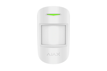 White AJAX CombiProtect wireless detector; combined motion and glass break sensor for indoor security systems.