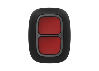 Black AJAX DoubleButton Jeweller: Wireless smart button for activating panic alarms or controlling smart home devices.