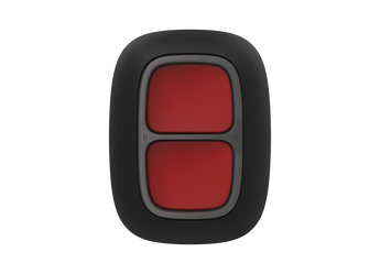 Black AJAX DoubleButton Jeweller: Wireless smart button for activating panic alarms or controlling smart home devices.