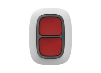 AJAX DoubleButton Jeweller, a white wireless smart button for activating panic or control modes in AJAX security systems.