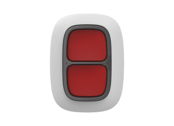 AJAX DoubleButton Jeweller, a white wireless smart button for activating panic or control modes in AJAX security systems.