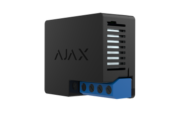 Black Ajax WallSwitch power relay. Controls 100/230V power supplies remotely for home automation and security systems. AJAX-AD-WS-B.