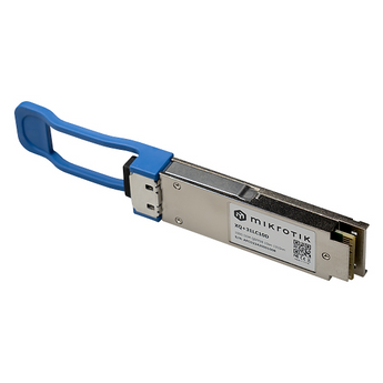 MikroTik QSFP28 40G/100G module, 10KM SM Dual LC UPC, for high-speed data transmission over single-mode fiber optic networks.