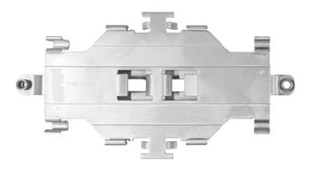 Metal MikroTik DINrail PRO mount (MT-DRP-LTM) for LtAP mini access points, attaches to standard 35mm DIN rails.