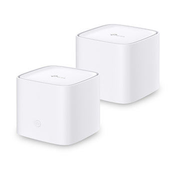 Two TP-Link HC220-G5 AC1200 mesh WiFi routers providing whole-home wireless coverage, featuring Gigabit Ethernet ports.