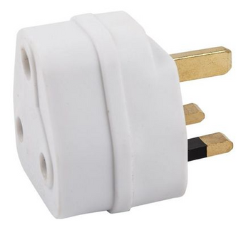 Acconet UK to South Africa plug adapter, white, converting UK plugs to fit SA sockets. Compact design, 16 Amp.