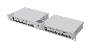 MikroTik RMK-2/10: 1U dual or 10-inch rackmount bracket for mounting MikroTik devices in network racks. Black metal finish.