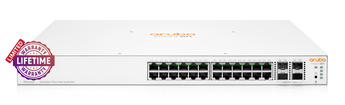 HPE Instant On 1930 24-port Gigabit switch with 4 SFP+ ports and 370W PoE, used for connecting network devices.