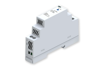 Teltonika 15W DIN Rail Power Supply. Converts 90-264VAC to 24VDC for industrial devices using a 35mm DIN rail mount.