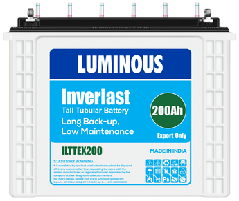 Luminous Inverlast 12V 200Ah tubular battery, providing dependable power for home or office inverter systems.