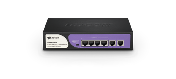 BDCOM S1000-4P2F: 4-port PoE switch with 2 RJ45 ports, 60W PoE budget, unmanaged, for desktop use. Powers IP cameras and devices.