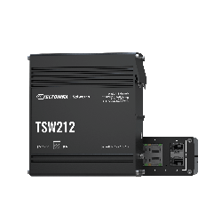 Teltonika TSW212: 8-Port L2 managed switch with L3 features, SFP ports, supporting PROFINET and EtherNet/IP for industrial network management.