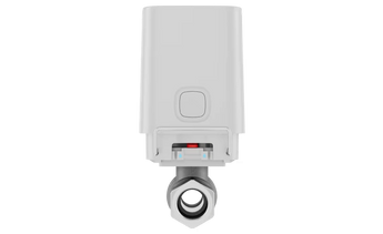 White AJAX Security Wireless WaterStop with 15mm thread, designed to automatically shut off water flow upon leak detection.
