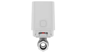 White AJAX Security Wireless WaterStop with 15mm thread, designed to automatically shut off water flow upon leak detection.