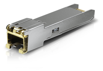 Ubiquiti 1G SFP to 1GbE RJ45 module converting SFP port to a Gigabit Ethernet RJ45 port for Ubiquiti networking devices.