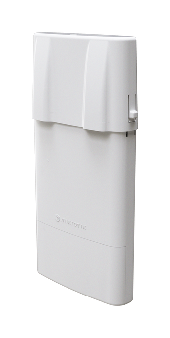 MikroTik NetBox 5 ax outdoor WiFi 6 router in a weatherproof enclosure with RP-SMA connectors for flexible antenna options.