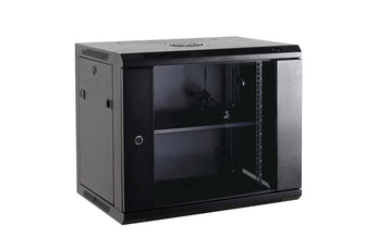 Acconet 4U unassembled fixed wall mount box, 450mm deep. Provides secure, space-saving storage for network equipment. Black finish.