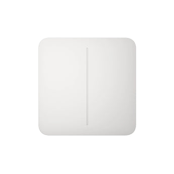 White AJAX SoloButton 2-GANG light switch. A double, touch-sensitive smart switch for home automation and security systems.