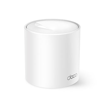 TP-Link Deco AX1500 single unit. White, round mesh Wi-Fi 6 router for whole-home coverage and seamless, fast internet.