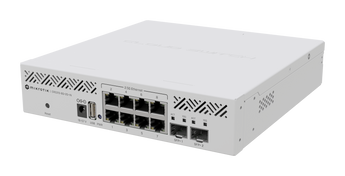 MikroTik CRS310-8G+2S+IN: 8-port 2.5Gbe cloud router switch with two SFP+ ports for high-speed networking and versatile connectivity.