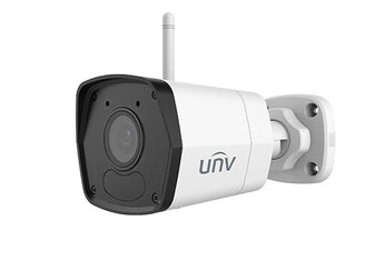 Uniview UNV 2MP Mini WiFi Bullet IP Camera with 2.8mm lens, providing wireless outdoor surveillance with IR night vision.
