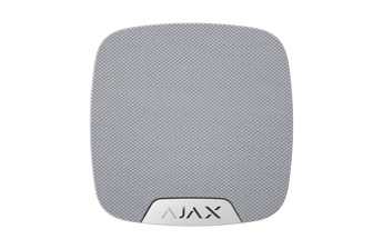 White, compact AJAX HomeSiren Jeweller indoor siren. Wireless design provides loud audible alerts for security system alarms.