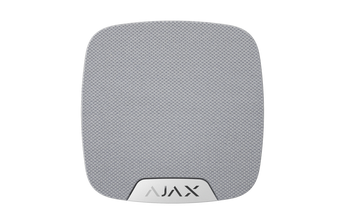 White, compact AJAX HomeSiren Jeweller indoor siren. Wireless design provides loud audible alerts for security system alarms.