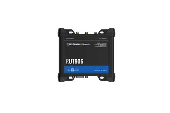 Teltonika RUT906 industrial 4G LTE Wi-Fi router with RS232 and RS485 ports, designed for secure and reliable IoT network connectivity.