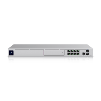 Ubiquiti UniFi Dream Machine Pro (UDM-PRO): A rack-mountable network console with 8 Gigabit and 2 SFP+ ports for UniFi network management.