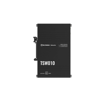 Teltonika TSW010: Compact 5-port unmanaged industrial Ethernet switch with DIN rail mounting for easy network integration.