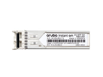 HPE Networking Instant On 1G SFP LC SX transceiver module for short-range (500m) multi-mode fiber optic connections in small business networks.