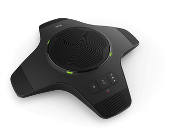 Snom C52-SP DECT extension speaker with built-in battery. Wireless expansion for Snom C520 conference phone. Enhances audio coverage.
