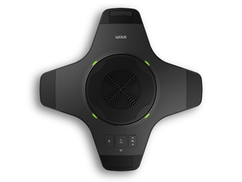 Snom C52-SP DECT extension speaker with built-in battery. Wireless expansion for Snom C520 conference phone. Enhances audio coverage.