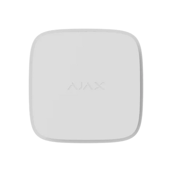 White AJAX FireProtect 2 wireless indoor fire detector with heat and smoke sensors for smart home fire safety.