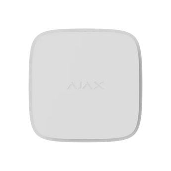 White AJAX FireProtect 2 wireless indoor fire detector with heat and smoke sensors for smart home fire safety.